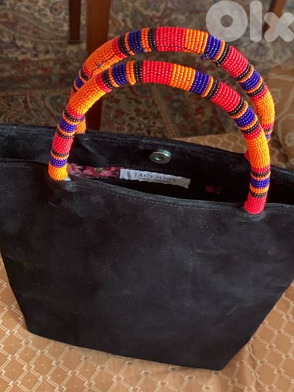 suede bag with beads handles 1