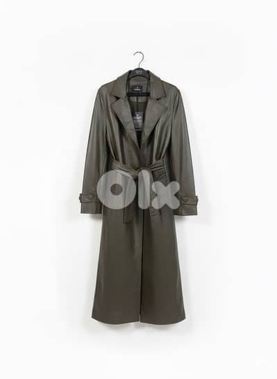 New leather trench coat olive green
