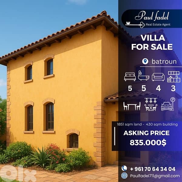 Elegant Mediterranean-style villa for sale in Batroun 0