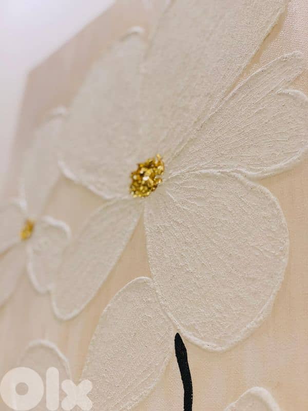 3D White Textured Flower Art لوحة الورد الأبيض 1