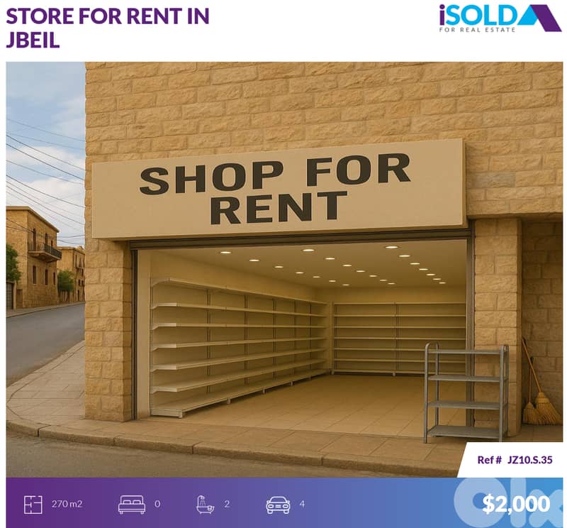 Spacious Shop 4Rent in a Very Prime Location in Jbeil - محل في جبيل 0