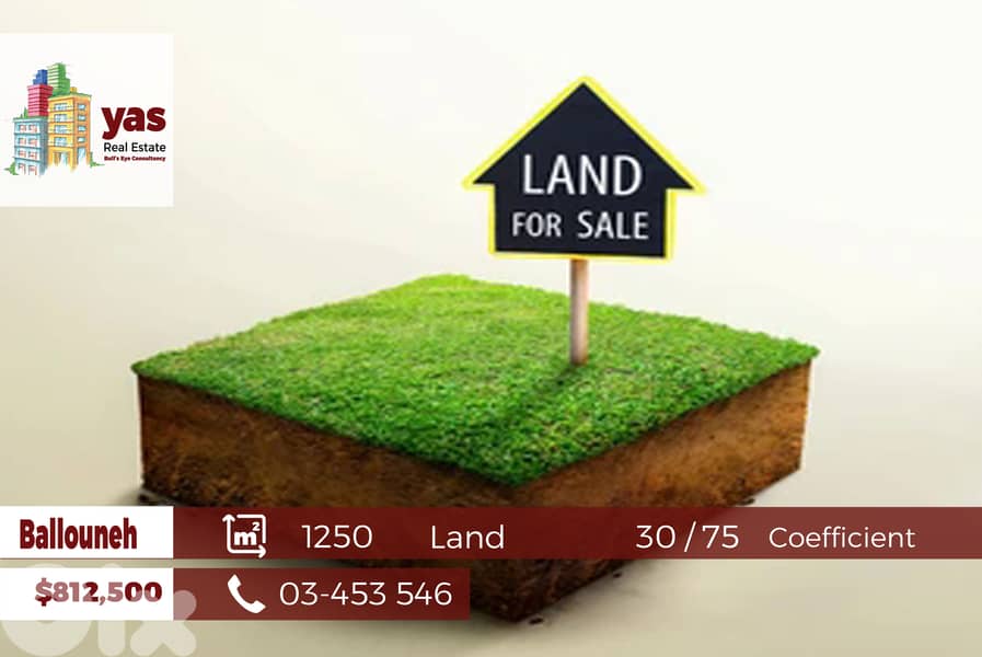 Ballouneh 1250m2 | 30 / 75 | Sea View | Land With Dual Road Access |WA 0