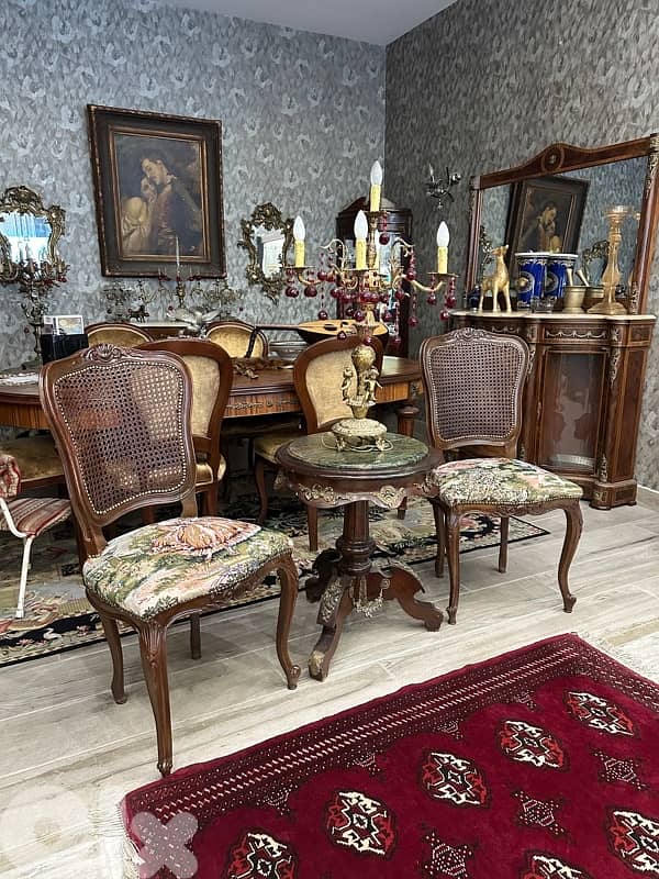 French Louis XV Style Vintage Cane Back Side 2 Chair and table 0