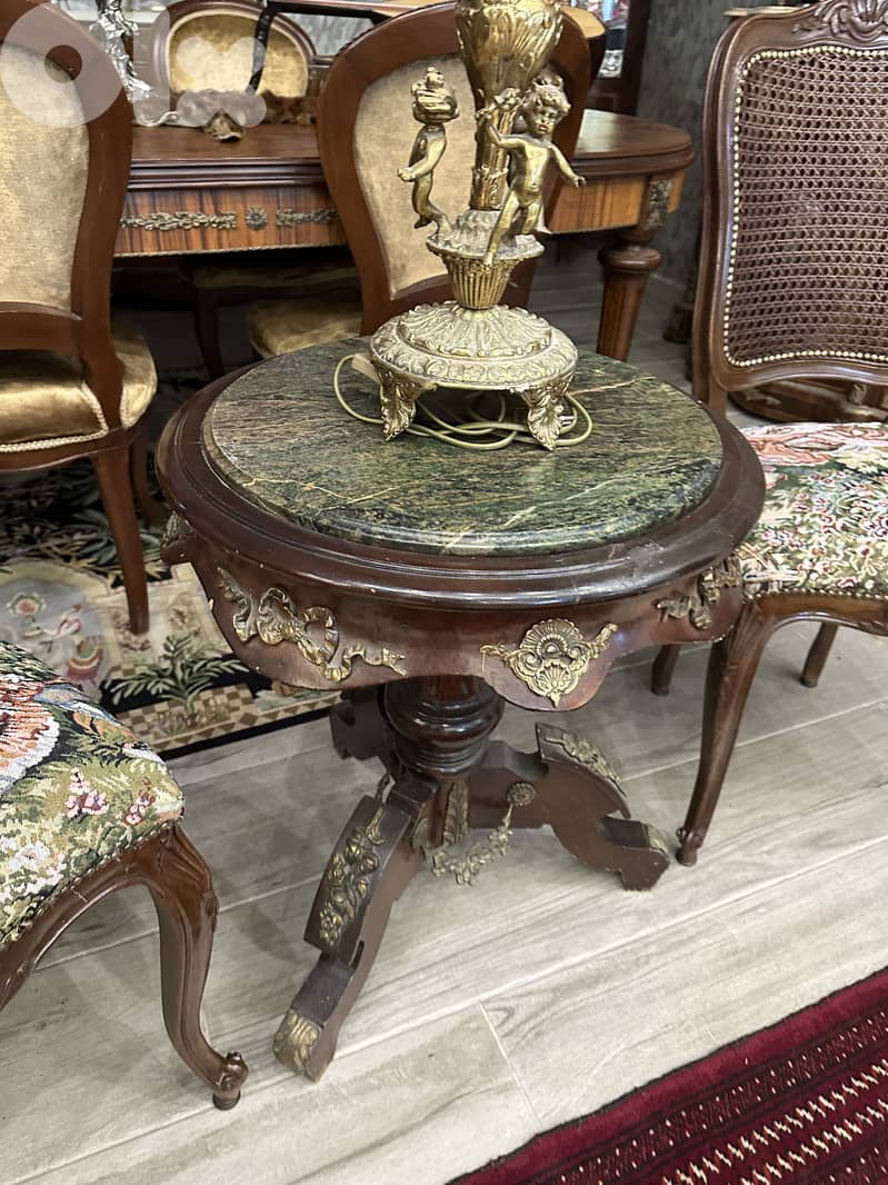 French Louis XV Style Vintage Cane Back Side 2 Chair and table 2