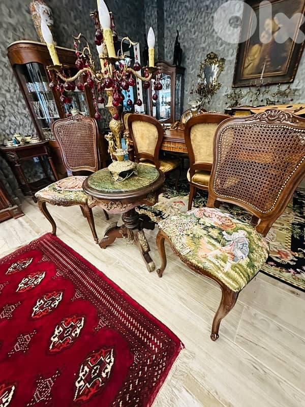 French Louis XV Style Vintage Cane Back Side 2 Chair and table 3