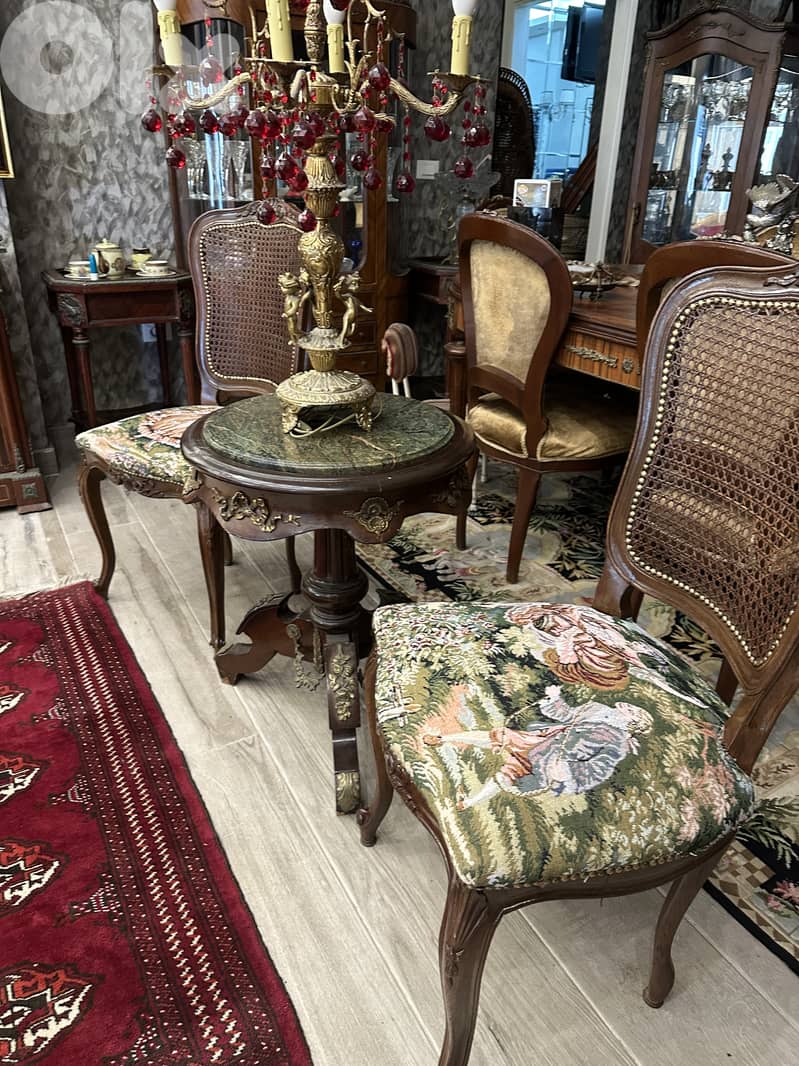 French Louis XV Style Vintage Cane Back Side 2 Chair and table 4