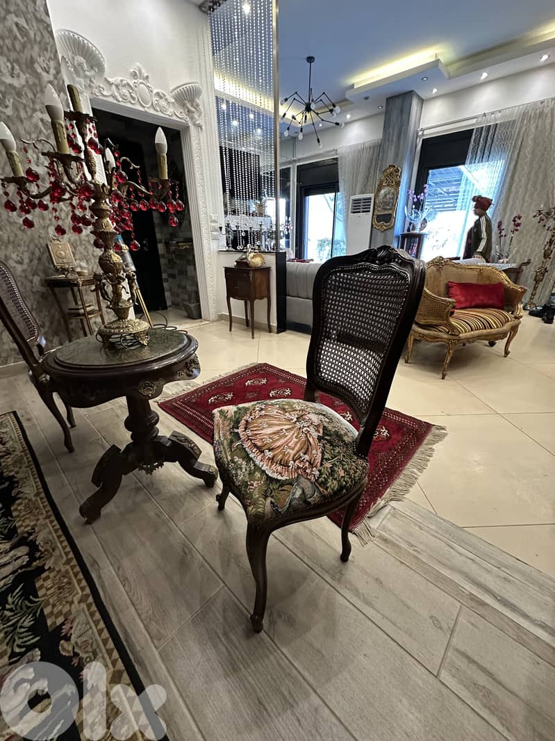 French Louis XV Style Vintage Cane Back Side 2 Chair and table 6