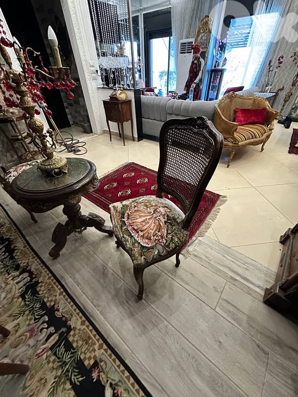 French Louis XV Style Vintage Cane Back Side 2 Chair and table 7