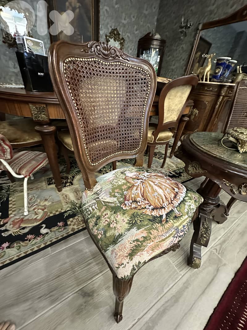 French Louis XV Style Vintage Cane Back Side 2 Chair and table 8