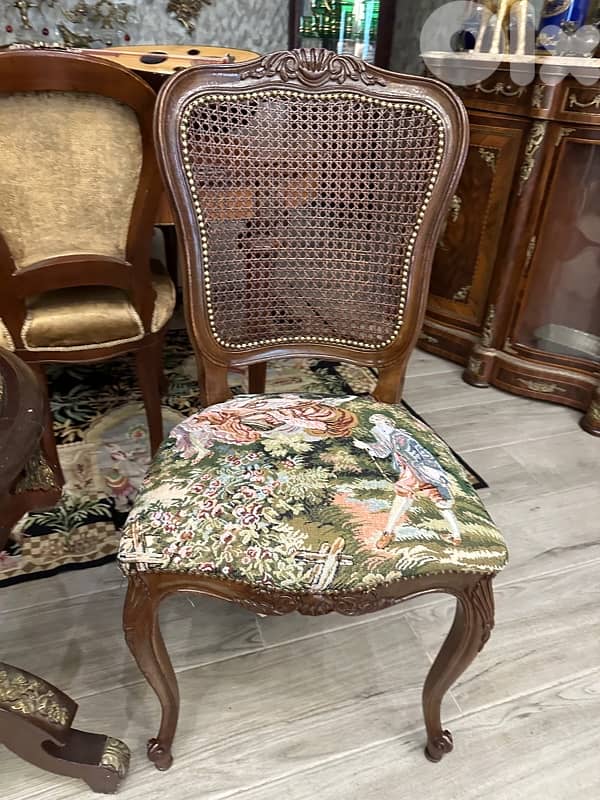 French Louis XV Style Vintage Cane Back Side 2 Chair and table 10