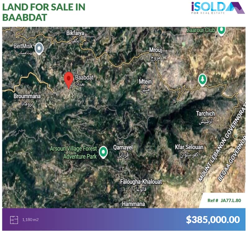 1180m2 Prime land+mountain view 4sale in Baabdat - أرض للبيع في بعبدات 0