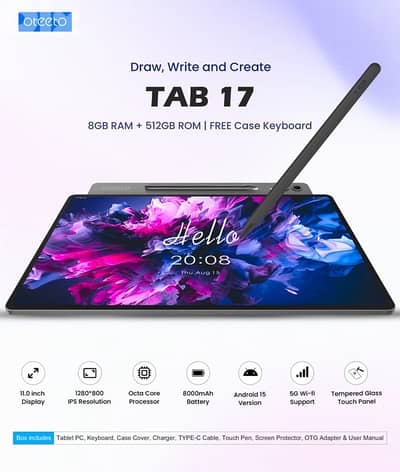 Oteeto Tab 17 8gb ram 512gb memory 11 inch