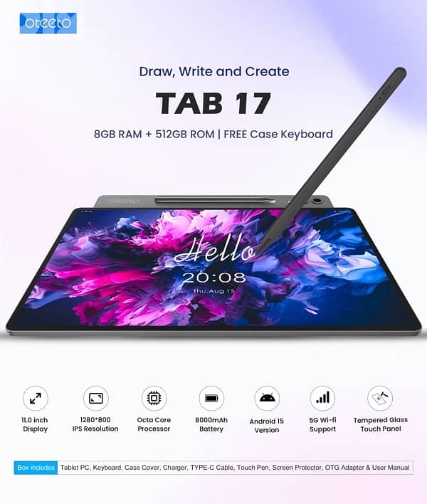 Oteeto Tab 17 8gb ram 512gb memory 11 inch 0