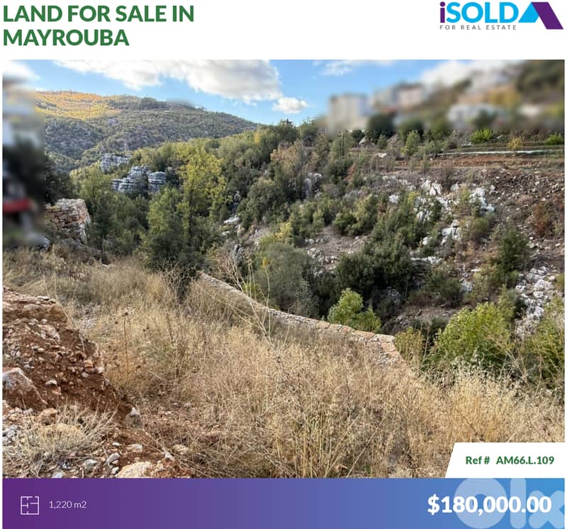 1220m2 Prime Land+open view 4sale in Mayrouba - أرض للبيع في ميروبا 0