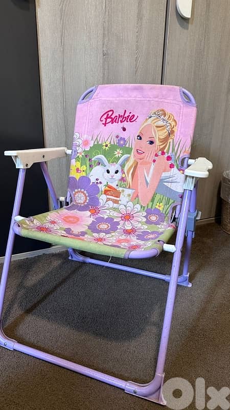 2 barbie chairs & umbrella 1