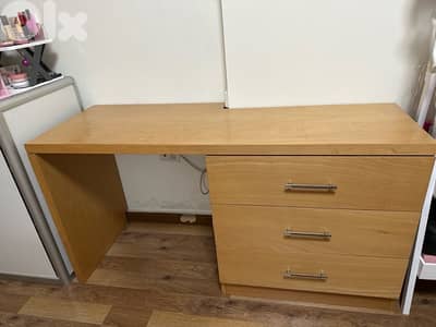 Wooden Office / Study Desk + Three Drawers - Used