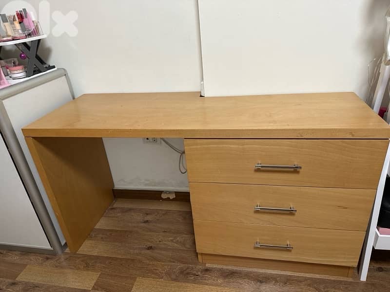Wooden Office / Study Desk + Three Drawers - Used 0