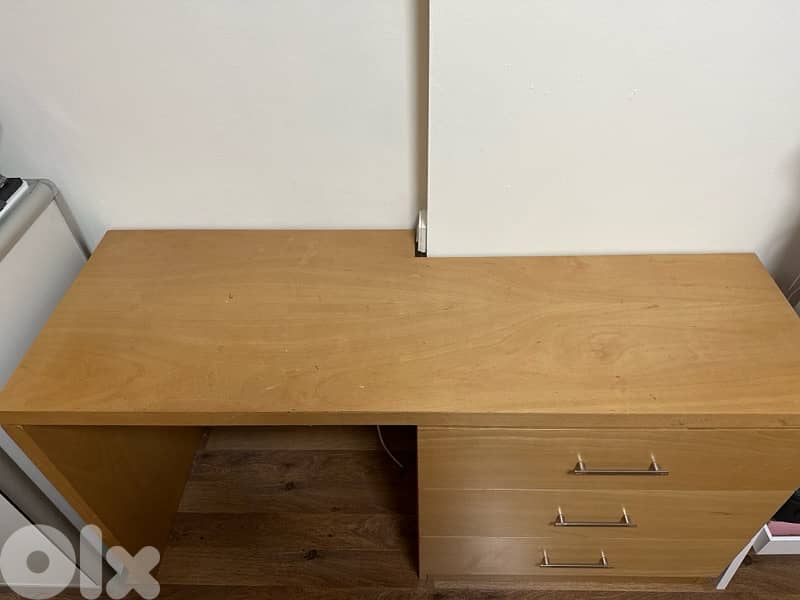 Wooden Office / Study Desk + Three Drawers - Used 2