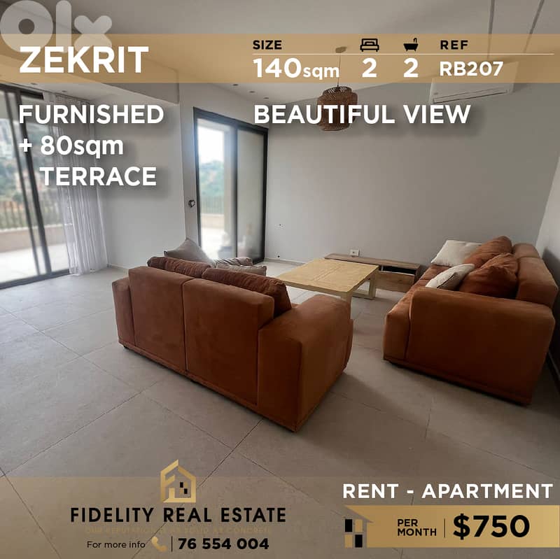 Apartment for rent in Zekrit RB207 شقة للإيجار  في زكريت 0