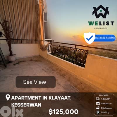 Apartment for sale in Klayaat شقة للبيع في منطقة القليعات