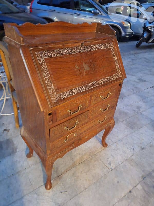 سكرتير خشب ورد حفر رائع جدا انتيك قديمة مميزة ناعمة جدا 2