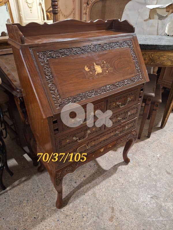 سكرتير خشب ورد حفر رائع جدا انتيك قديمة مميزة ناعمة جدا 3