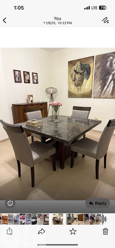 طاولة سفرة رخام جديدة و مرتبة كتير معا ٦ كراسي و دروسوار