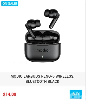 MODIO EARBUDS NOISE CANCELLATION BLUETOOTH WIRELESS 4