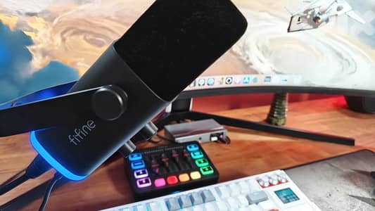 FIFINE Gaming Microphone Kit ( mic + mixer + arm handle)