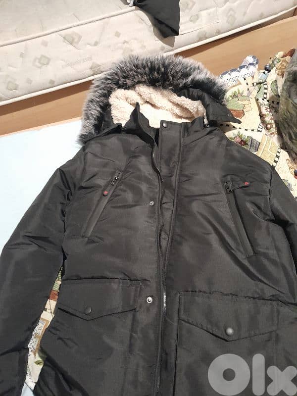 Turkish coat field black with fur capushon. 2