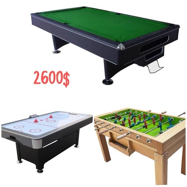 Professional Billiard table 8ft بلاط + Babyfoot zayn wood + Air hockey 0