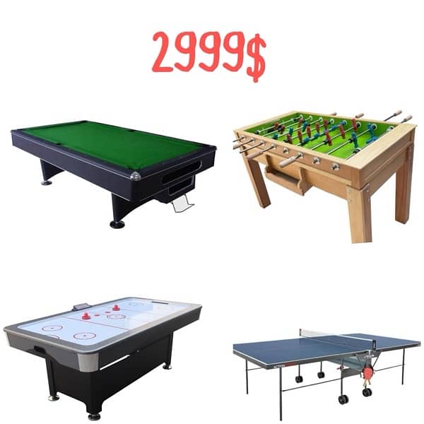 Billiard table 8ft بلاط + Stiga Pingpong + Babyfoot wood + Air hockey 0