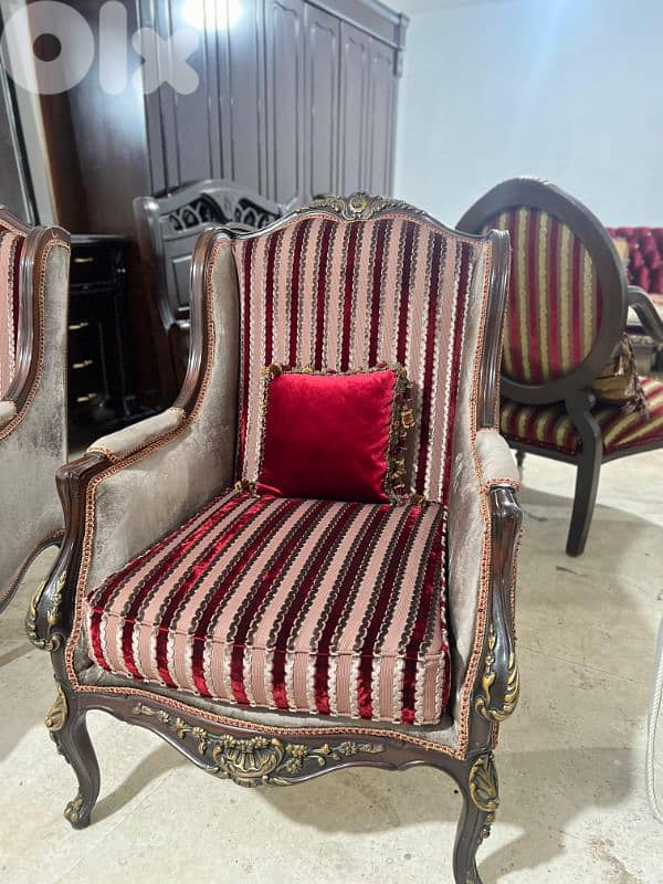 صالون فرنسي ملوكي خشب زان حفر أيد مستعمل بحالة جديدة 7