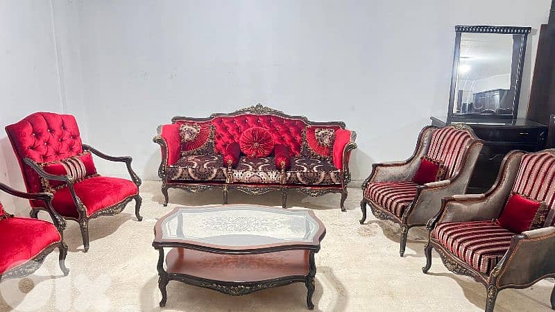 صالون فرنسي ملوكي خشب زان حفر أيد مستعمل بحالة جديدة 8