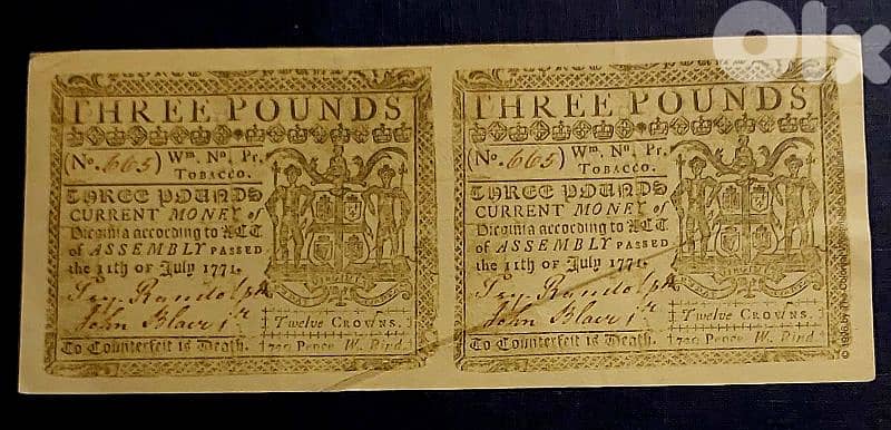 USA collectibles One Dollar souvenir Colonial Willamsburg 1