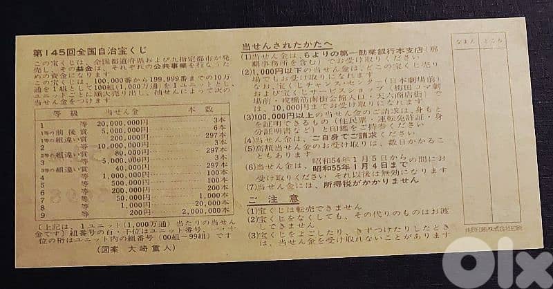 Japanese lottery expired ticket. 145 National Autonomous lottery 1