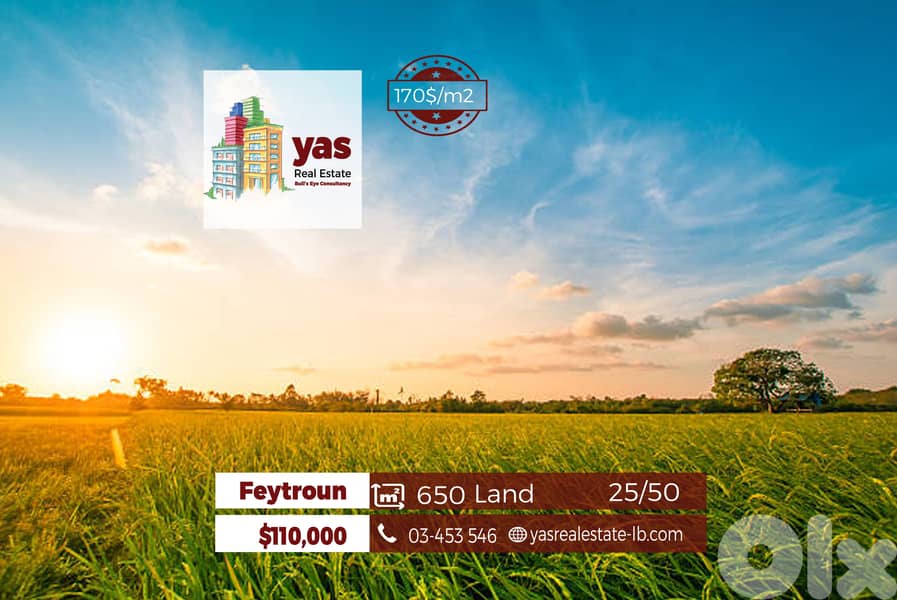 Feytroun 650m2 Land | Classy Area | 25 / 50 | Mountain View | Catch |W 0