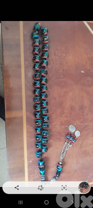 مسبحه يسر ضخمه مقاس ٢١ تطعيم يسر وملاكيت ومرجان دق فضه 1