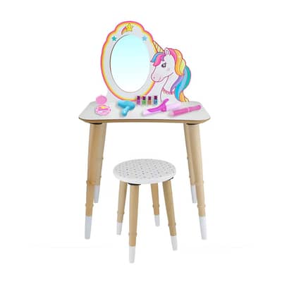 Wooden Make Up Unicorn Table With Chair - طاولة مكياج خشبية للأطفال