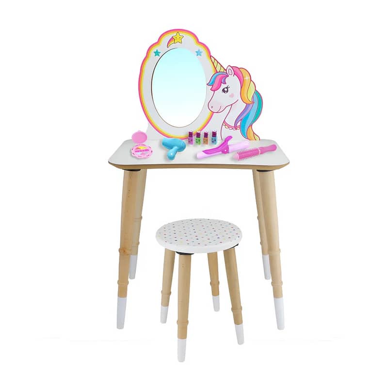 Wooden Make Up Unicorn Table With Chair - طاولة مكياج خشبية للأطفال 0