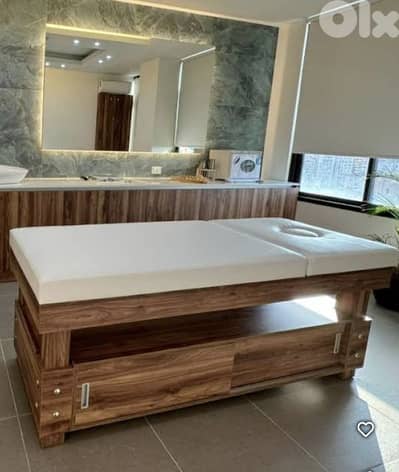 Wooden massage bed and SPA tools