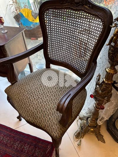 1960s Pair Cane Louis XV Style Arm Chairs Bergere Chairs and mini bahu