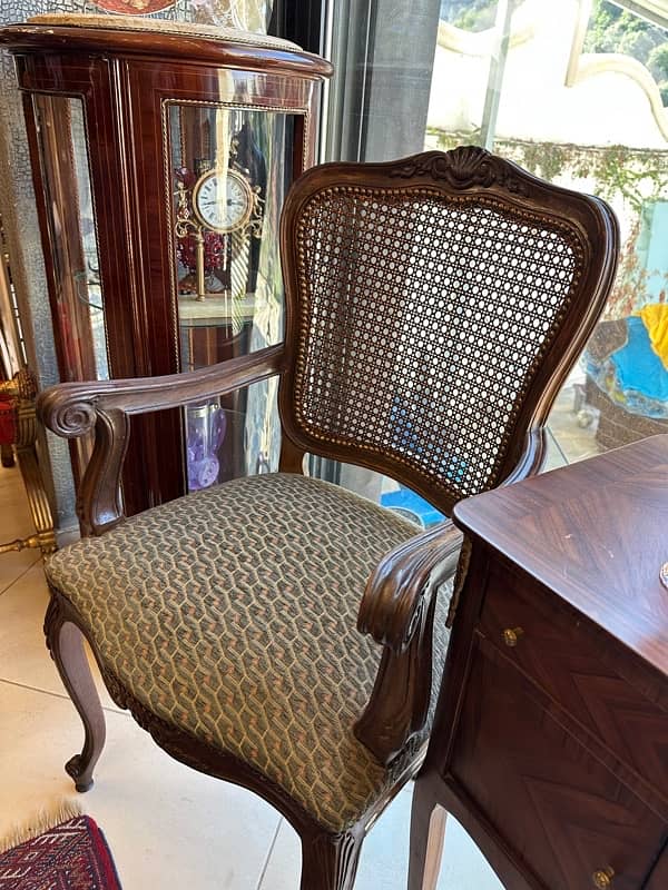 1960s Pair Cane Louis XV Style Arm Chairs Bergere Chairs and mini bahu 1