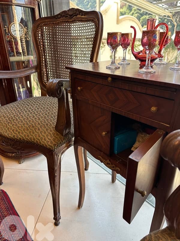 1960s Pair Cane Louis XV Style Arm Chairs Bergere Chairs and mini bahu 3