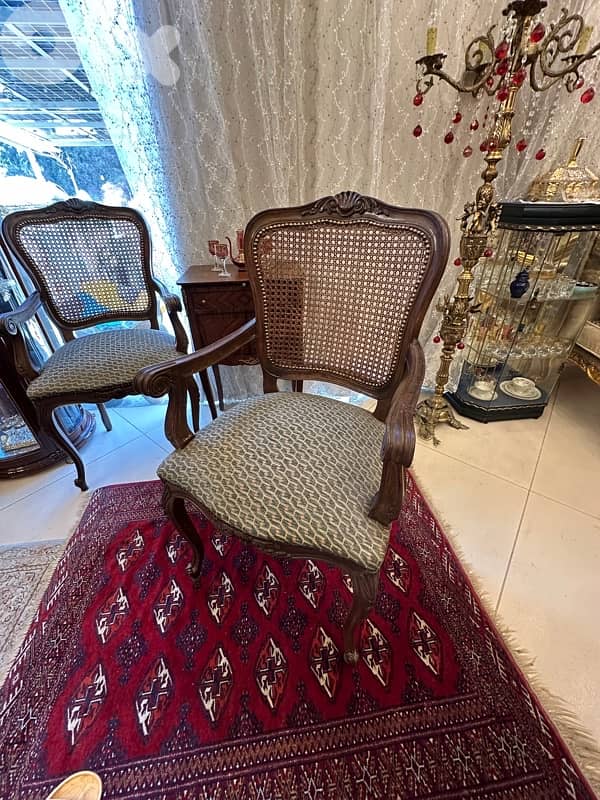 1960s Pair Cane Louis XV Style Arm Chairs Bergere Chairs and mini bahu 4