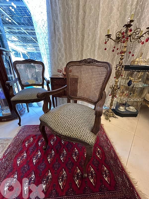 1960s Pair Cane Louis XV Style Arm Chairs Bergere Chairs and mini bahu 5