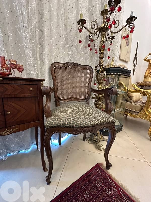 1960s Pair Cane Louis XV Style Arm Chairs Bergere Chairs and mini bahu 6