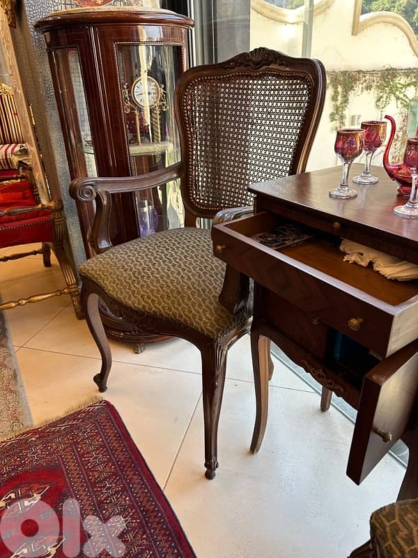 1960s Pair Cane Louis XV Style Arm Chairs Bergere Chairs and mini bahu 7