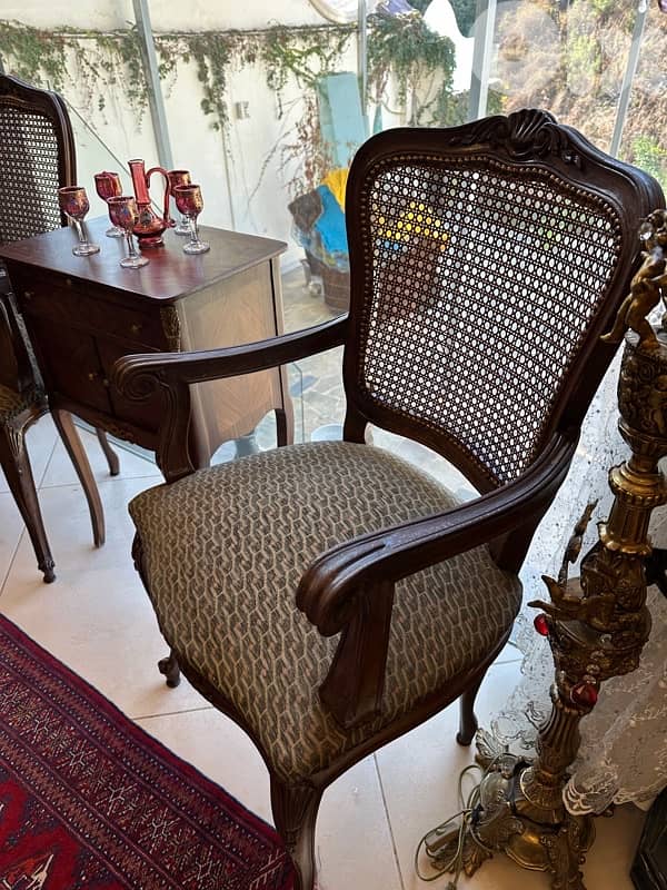 1960s Pair Cane Louis XV Style Arm Chairs Bergere Chairs and mini bahu 8