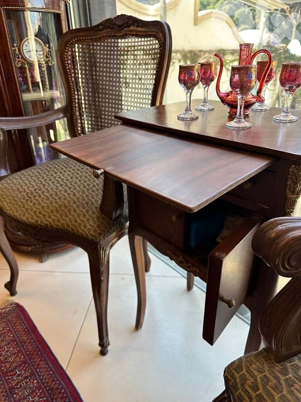 1960s Pair Cane Louis XV Style Arm Chairs Bergere Chairs and mini bahu 10